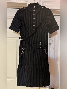 Vintage 90s Lip Service pinstripe Gangsta Pranksta bondage military goth dress M